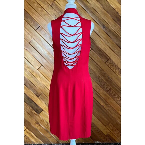 Vintage 80s/90s Red Woven Backless Sheath Dress - Picture 2 of 4